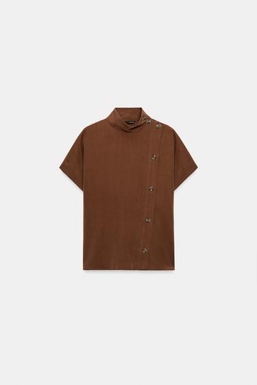 CAMISA CRUZADA BOTONES - Terracota de Zara - Imagen 0