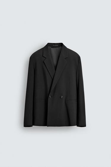 DOUBLE-BREASTED WOOL BLEND SUIT BLAZER - Black by Zara