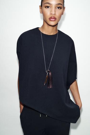 ASYMMETRIC INTERLOCK CAPE - Navy blue by Zara