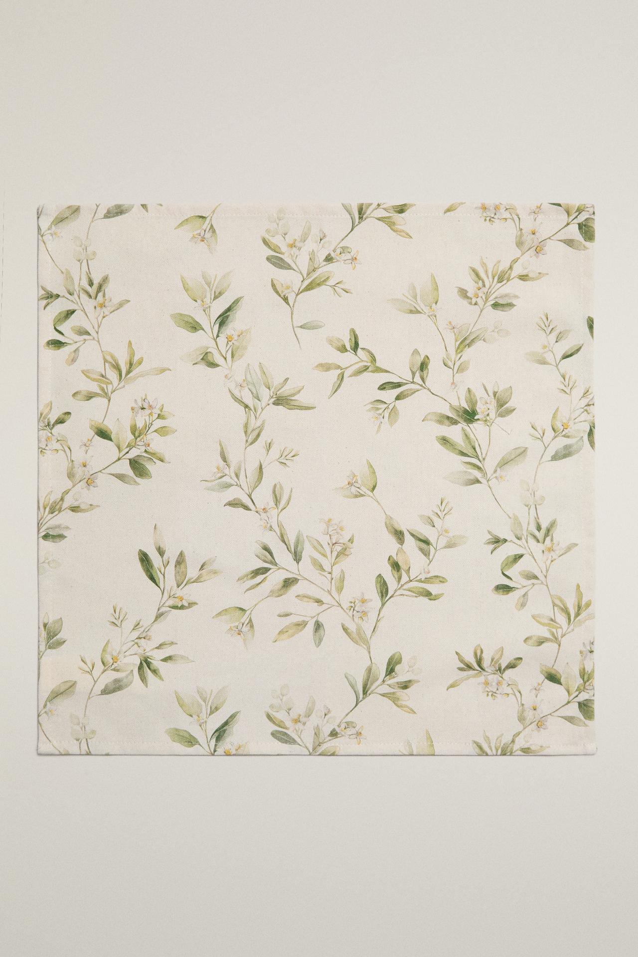 BRANCH AND FLORAL PRINT NAPKINS (PACK OF 2) — Greens
