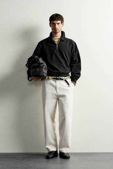 INTERLOCK ZIP POLO SWEATSHIRT - Black by Zara