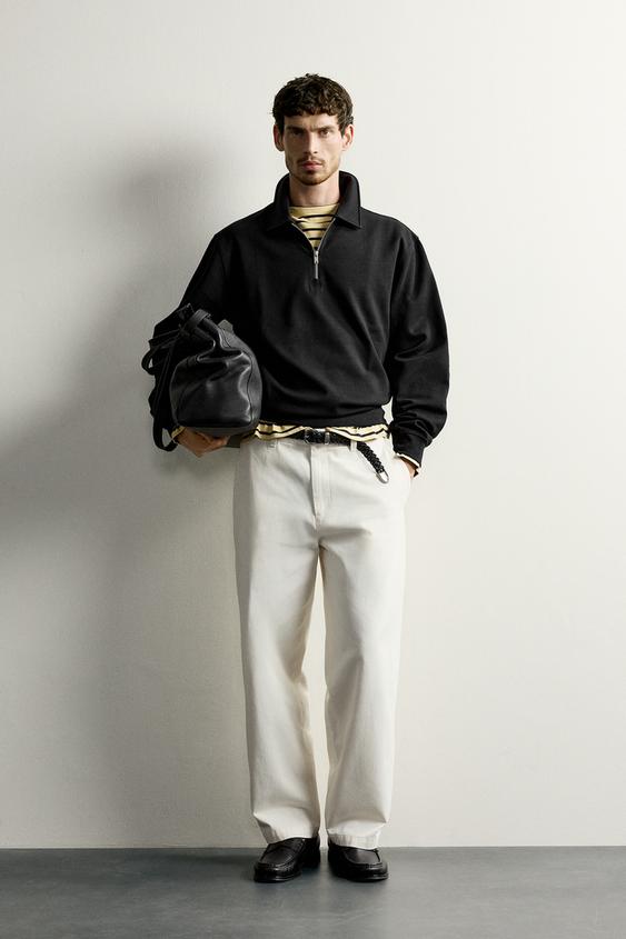 SUDADERA POLO INTERLOCK CREMALLERA - Negro de Zara - Imagen 0