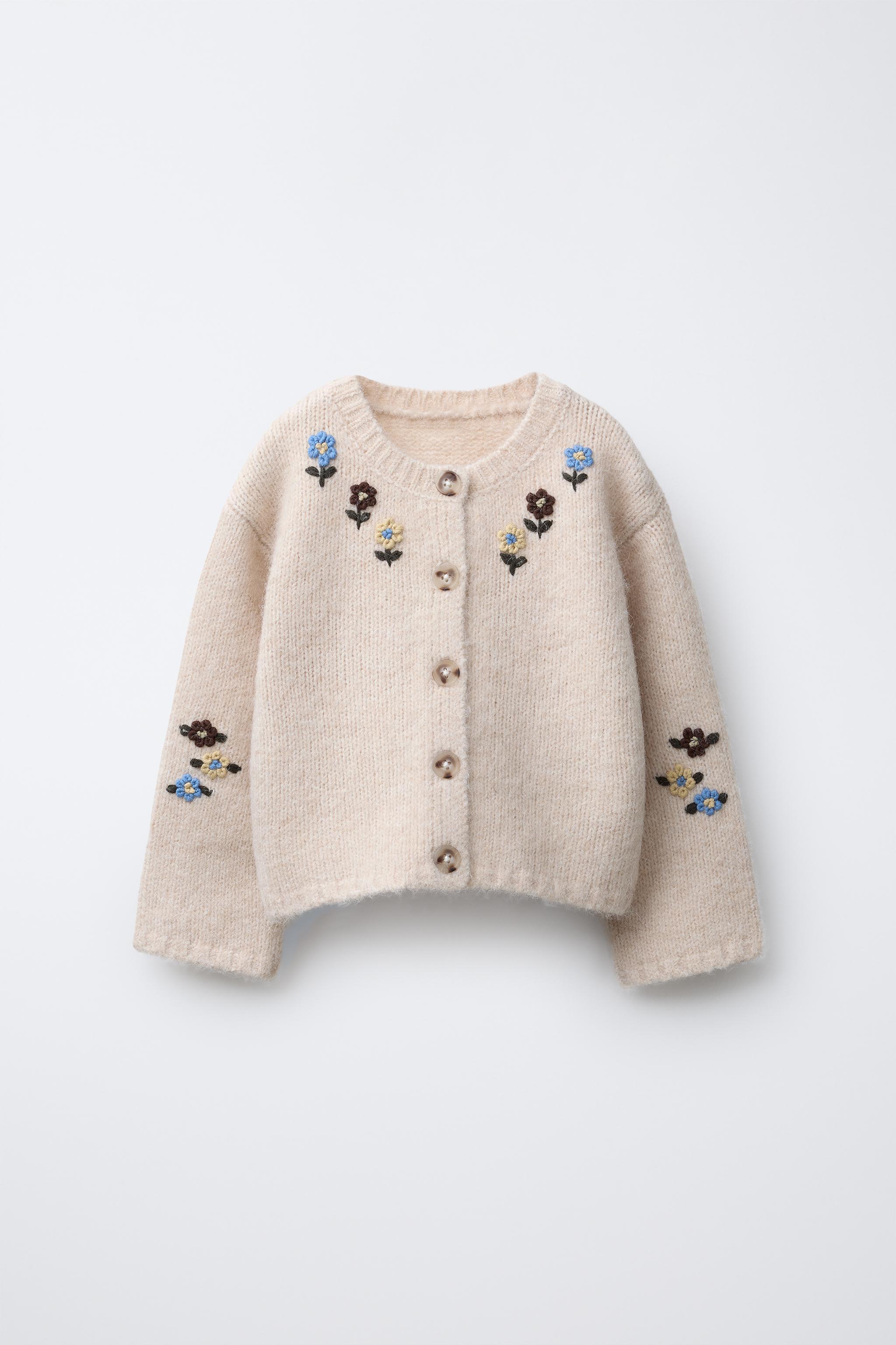 フラワー刺繍ニットカーディガン - エクリュ | ZARA Japan / 日本