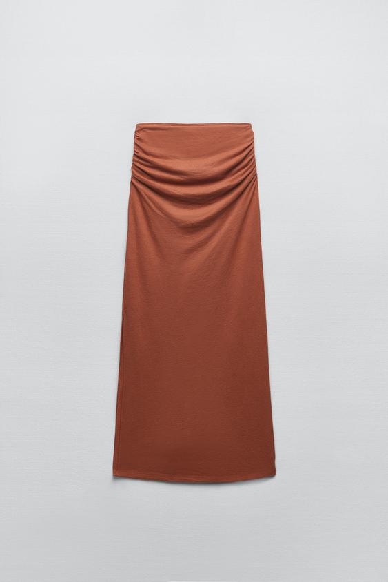 LONG SATIN SKIRT - Red