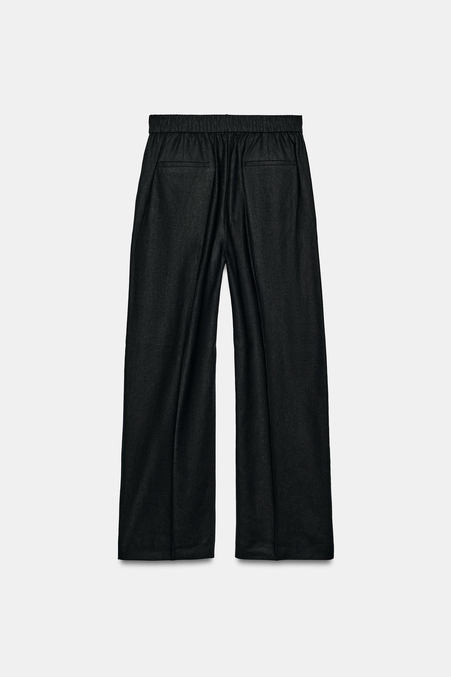 Женские брюки Zara Linen Straight Leg, цвет: Чёрный — фото 8