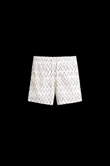 Zara GEOMETRIC PRINT MID-LENGTH SWIMSUIT - Ecru