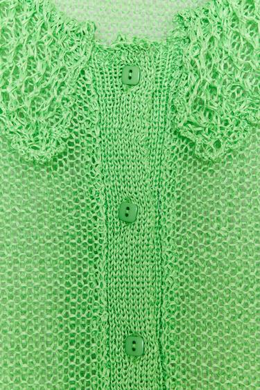 GILET EN MAILLE OUVERT MANCHES COURTES - Vert de Zara - Image 7