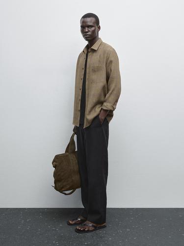 Zara Regular fit linen check shirt - Greenish