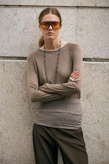 Zara DOUBLE KNIT SWEATER - Mink