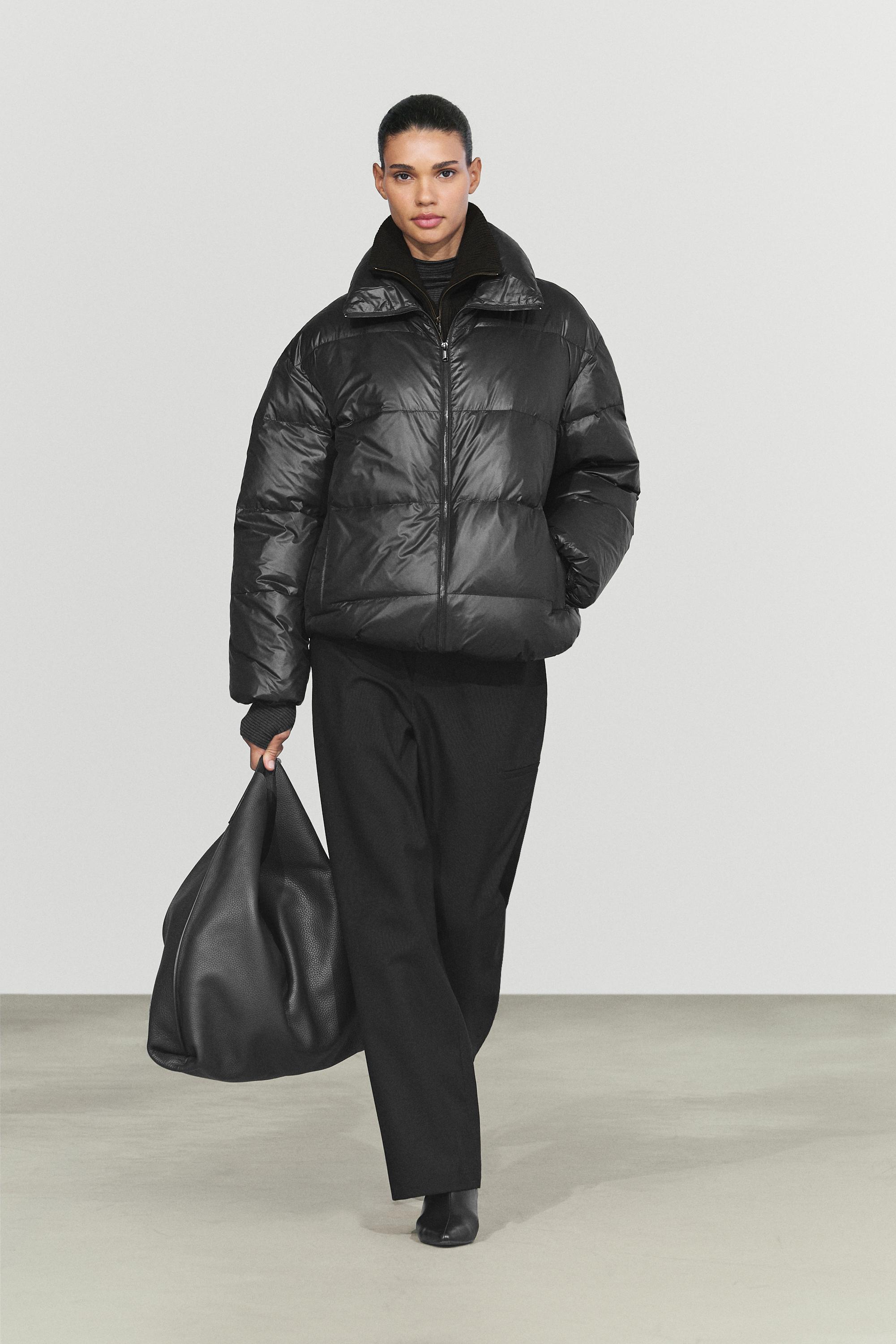 High neck down jacket with detachable hybrid fabric