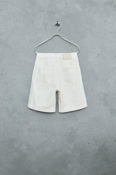 STORIESZ - DENIM BERMUDA SHORTS WITH DARTS, COTTON AND LINEN BLEND - Ecru by Zara - Image 1