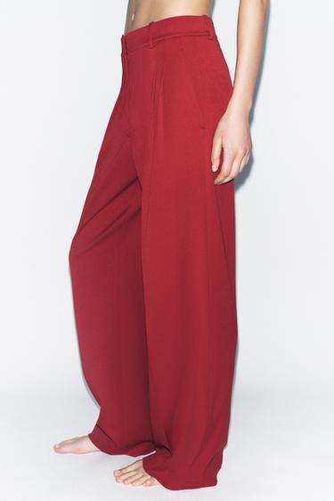 Zara PLEATED PANTS ZW COLLECTION - Red