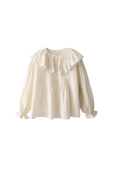 2-5 AÑOS/ BLUSA PLIEGUES PUNTILLA ALGODÓN LINO LIMITED EDITION - Crudo de Zara
