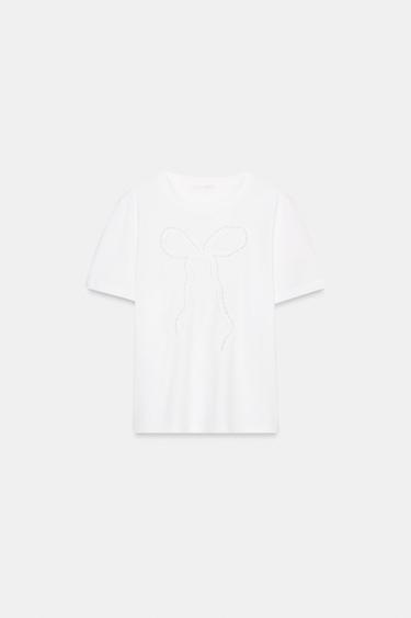 T-SHIRT WITH FRONT BOW - White by Zara - Image 0