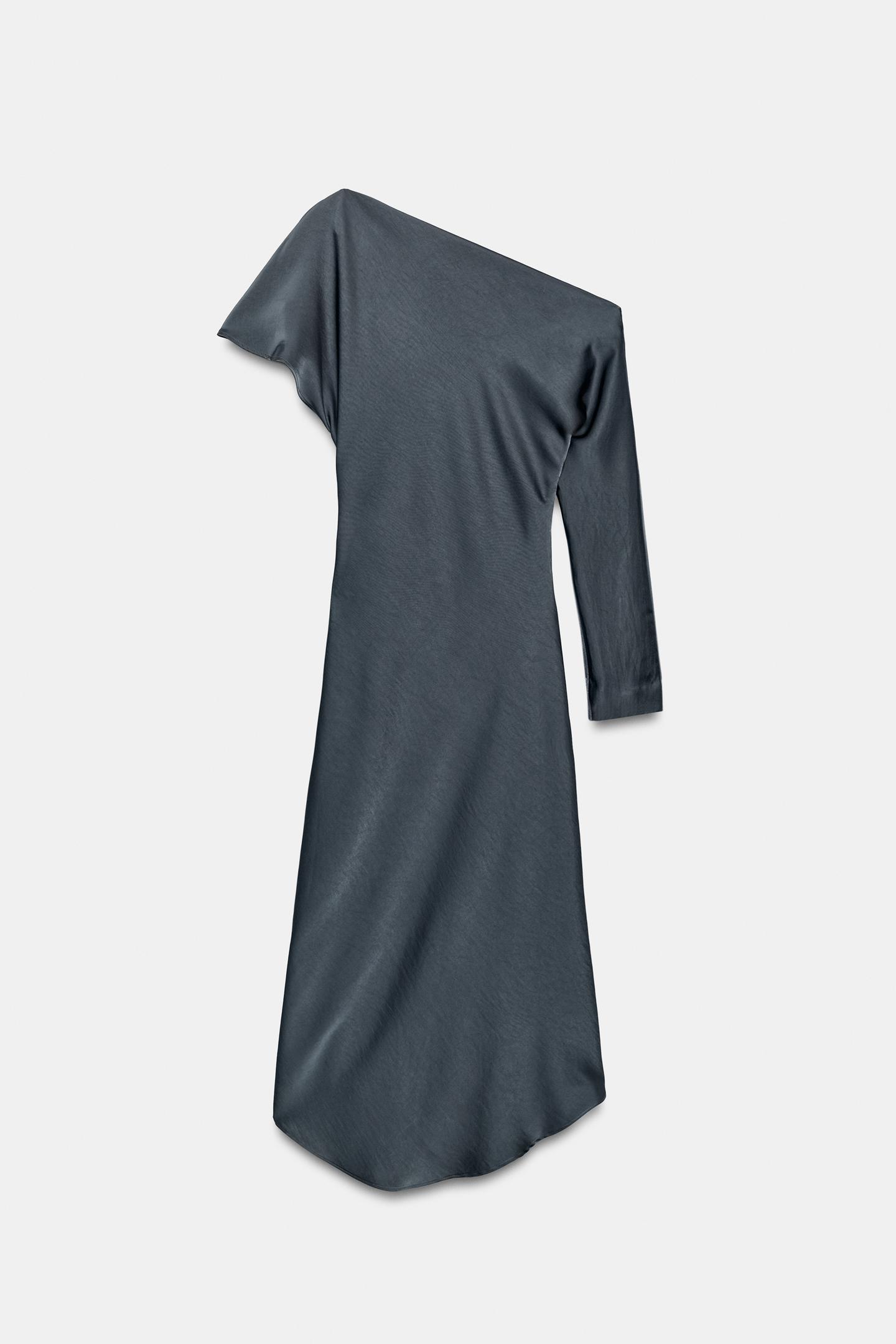 Женское платье Zara Asymmetric Satin Maxi, цвет: Серый — фото 7