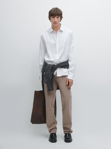 Chemise à rayures regular fit 100 % coton - Blanc de Zara - Image 0