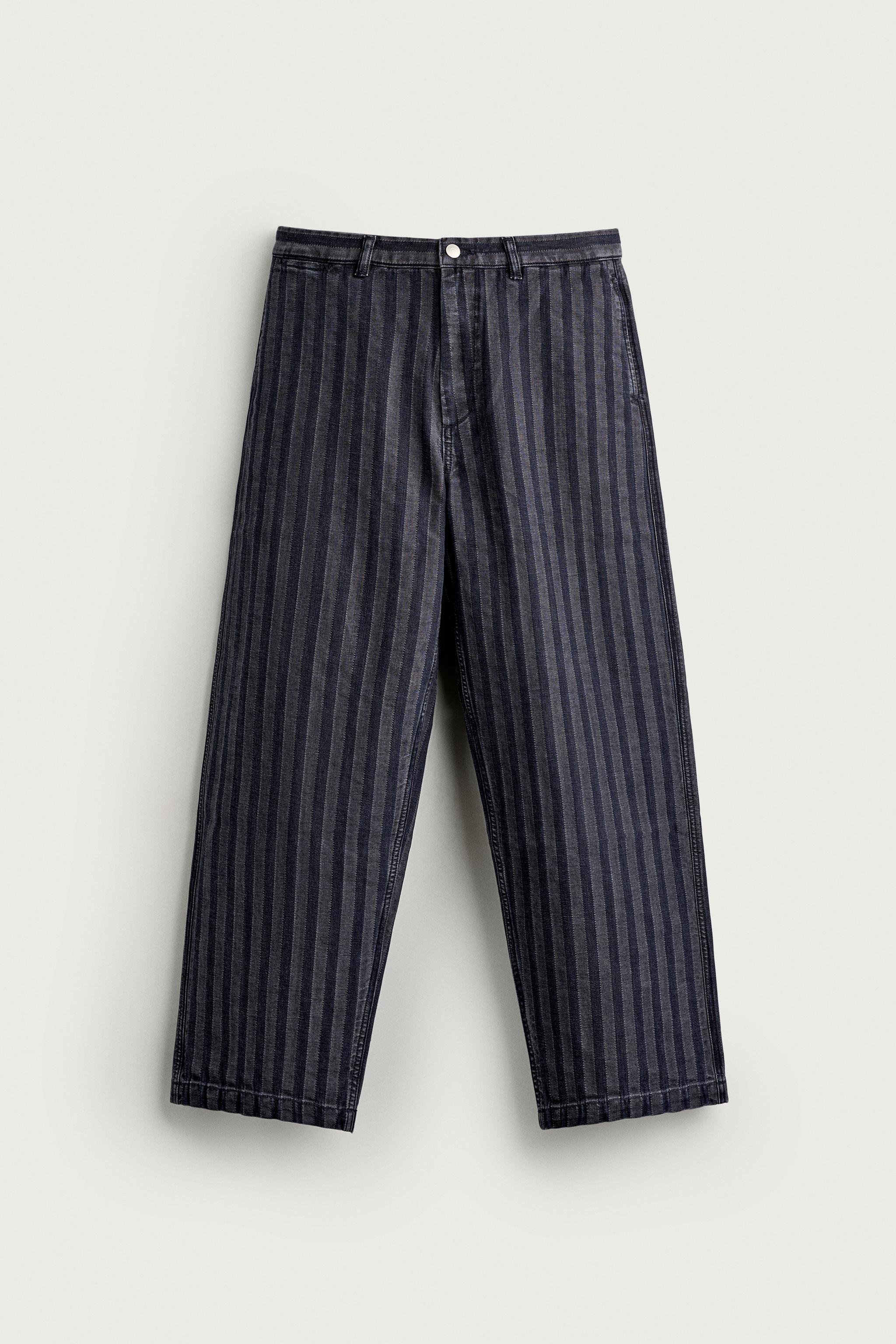 STRIPED RELAXED-FIT CHINOS — Blue