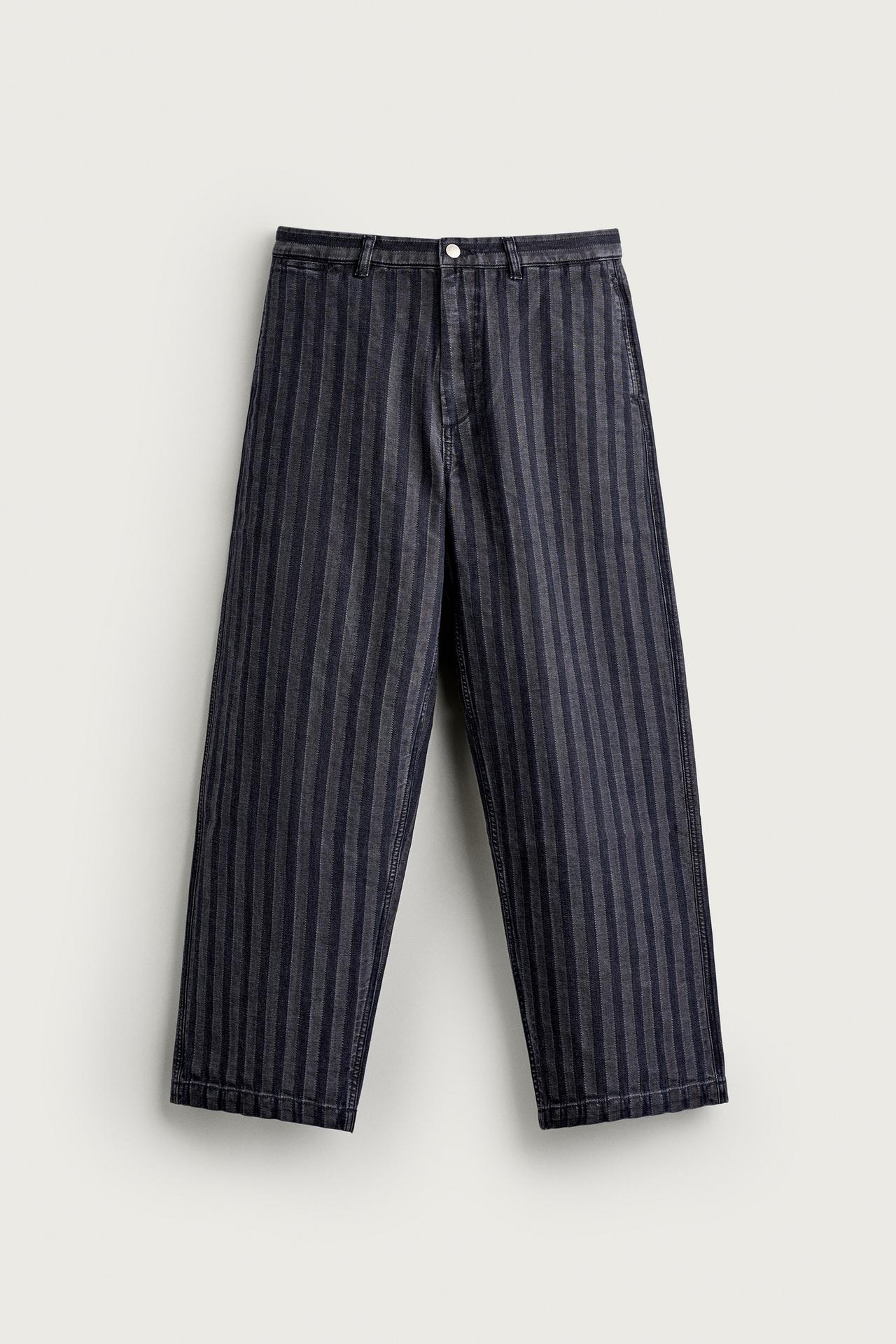 STRIPED RELAXED-FIT CHINOS — Blue