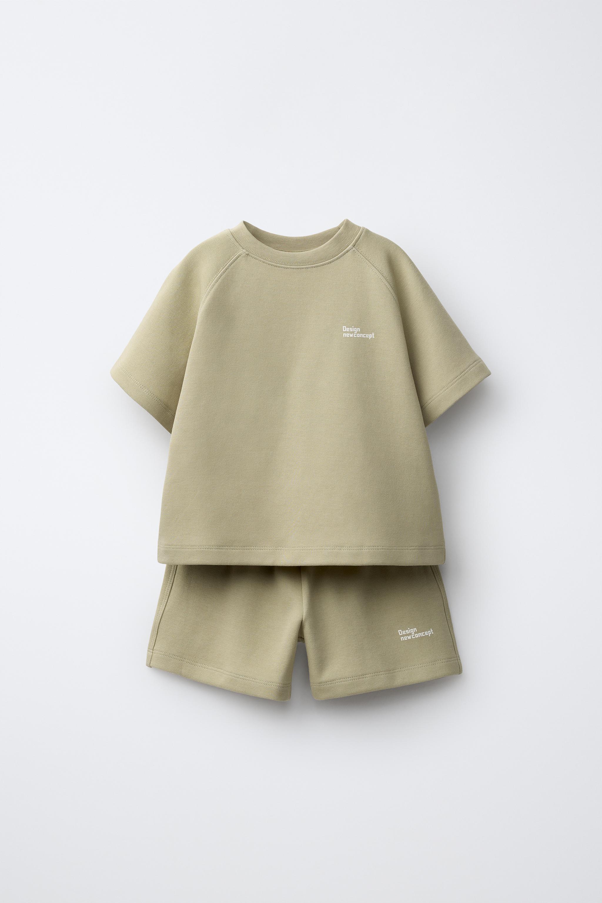 INTERLOCK T-SHIRT AND SHORTS JOGGING SET — Light khaki