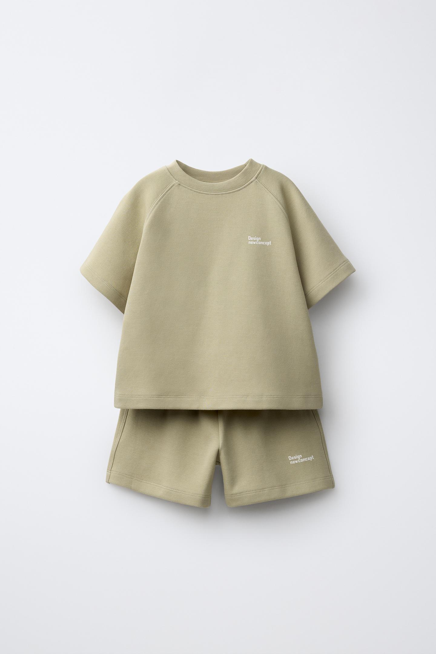 Детские комплекты Zara Interlock T-SHIRT and Shorts Jogging Set, цвет: Светлый хаки — фото 2