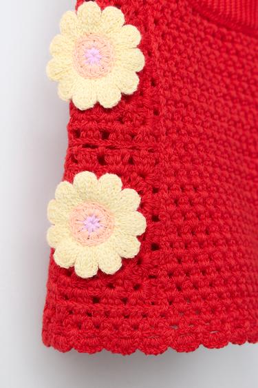 FLORAL CROCHET KNIT BERMUDA SHORTS - Red by Zara - Image 3