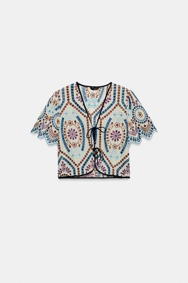 CUTWORK EMBROIDERED CROP TOP - Multicoloured by Zara - Image 4