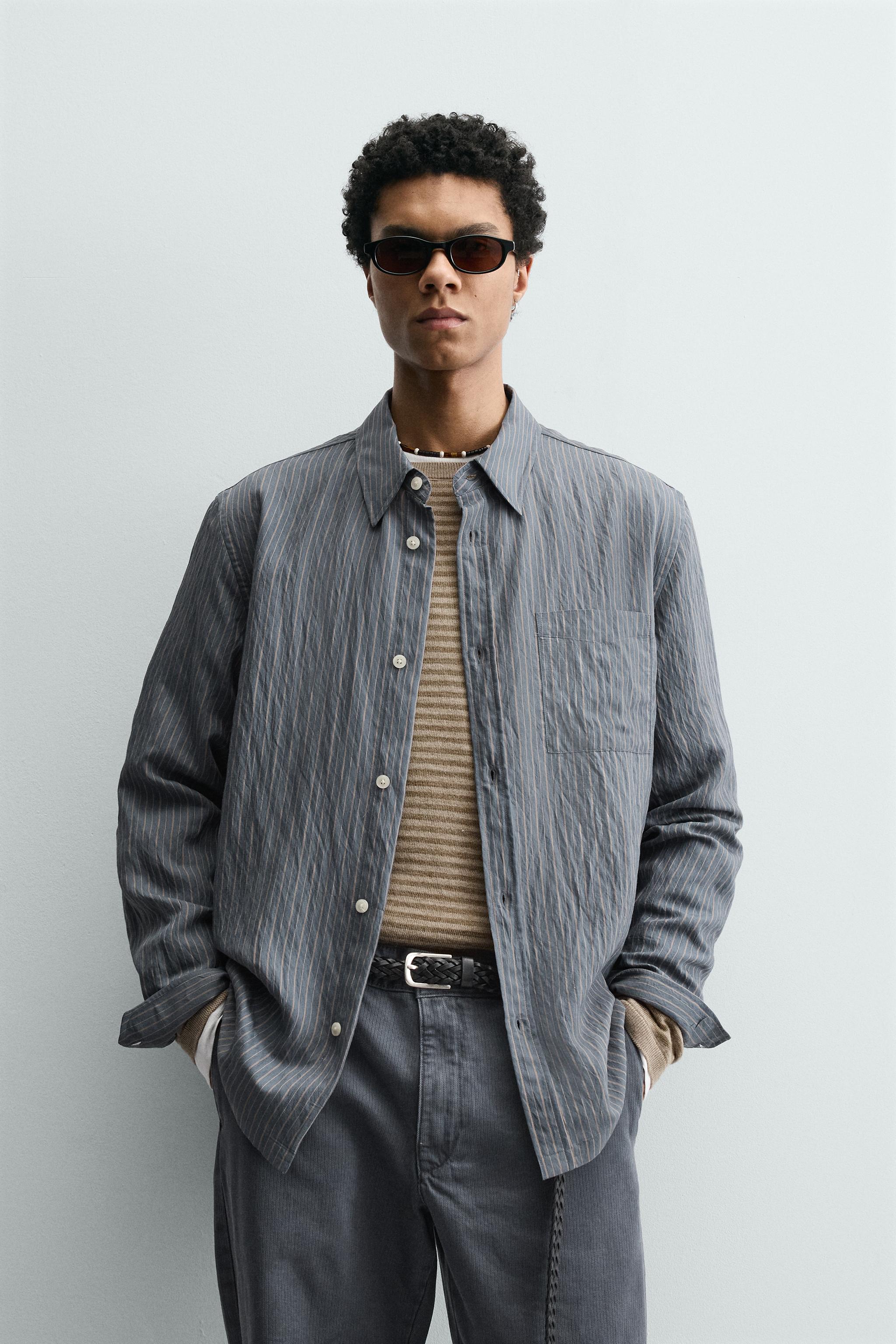 STRIPED FLOWING SHIRT — Faded blue
