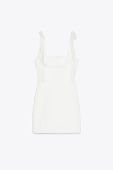 Zara SHORT TIE-STRAP DRESS - White