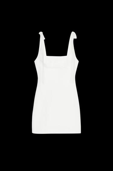 VESTIDO CORTO ELÁSTICO LAZOS - Blanco de Zara - Imagen 0