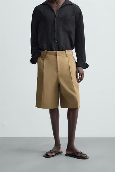 PLEATED RELAXED FIT BERMUDA SHORTS - Ochre by Zara