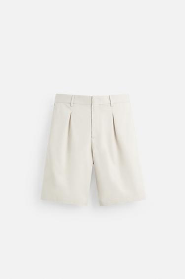 PLEATED COTTON/LINEN BERMUDA SHORTS - Light beige by Zara - Image 5