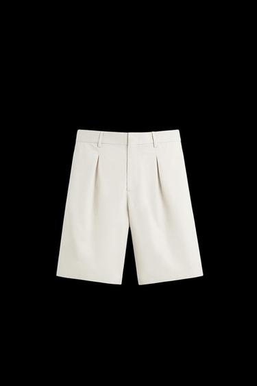 PLEATED COTTON/LINEN BERMUDA SHORTS - Light beige by Zara - Image 0