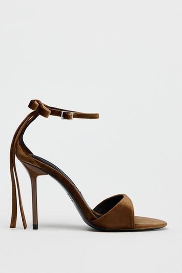VELVET-EFFECT HEELED SANDALS - Ochre by Zara - Image 0
