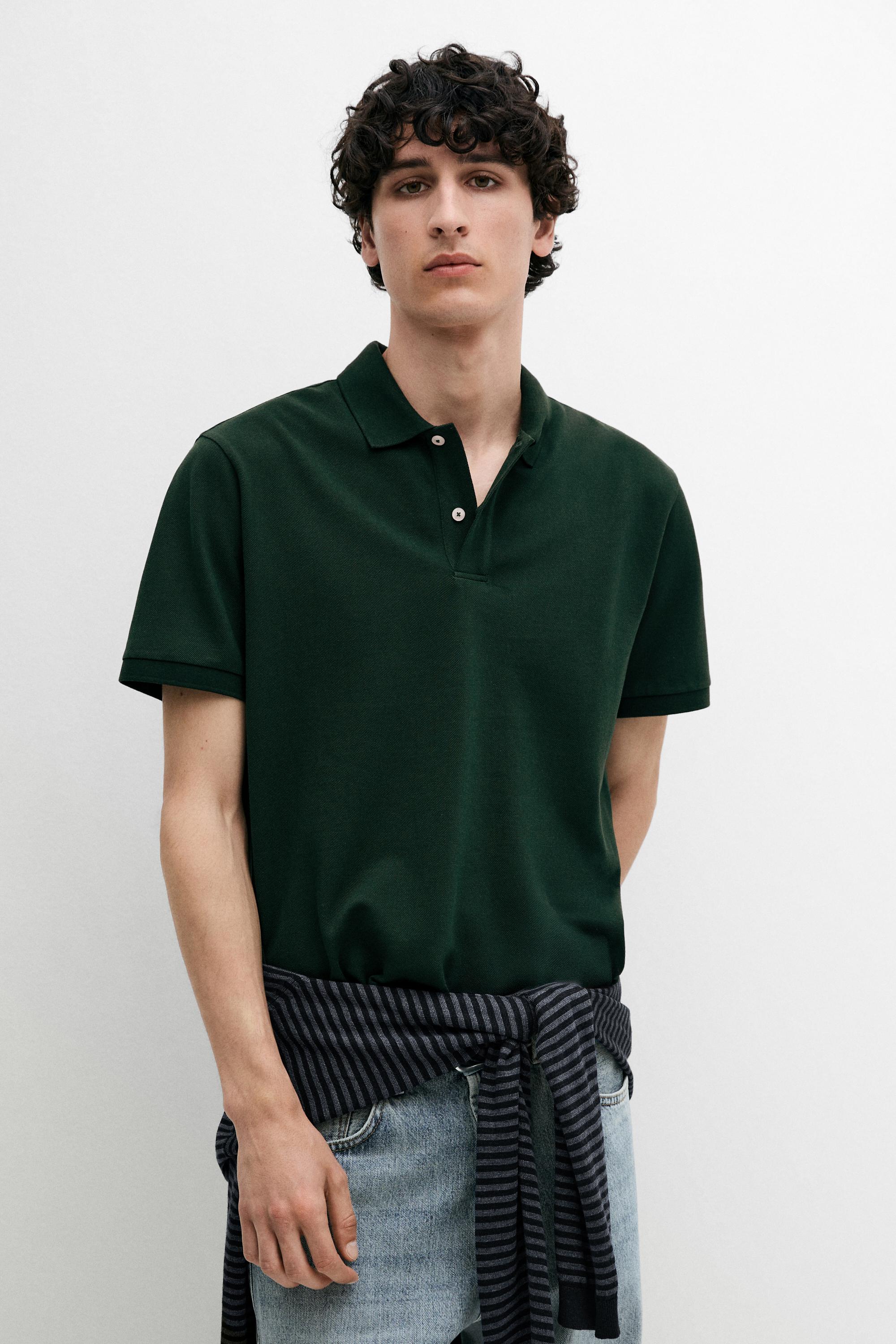 Micro-textured cotton piqué polo shirt — Bottle green