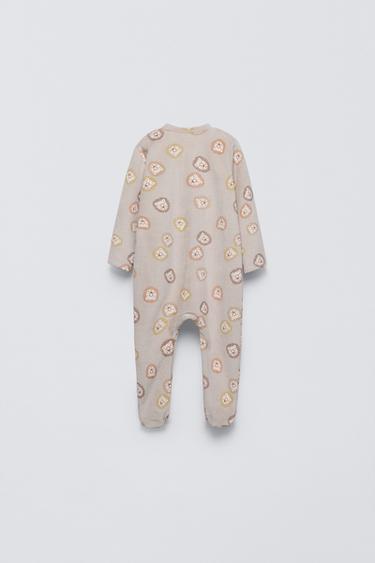 0-24 MONTHS/ VELOUR LION CUB SLEEPSUIT - camel by Zara - Image 1