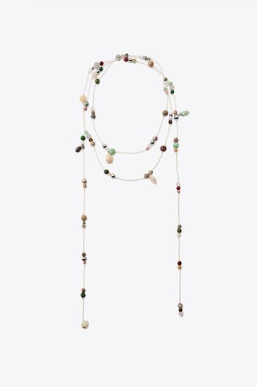 COLAR COMPRIDO DE CORDÃO COM PEDRAS MULTIPOSIÇÃO - Cru da Zara
