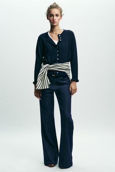 RUFFLE TRIM CARDIGAN - Navy blue by Zara - Image 0