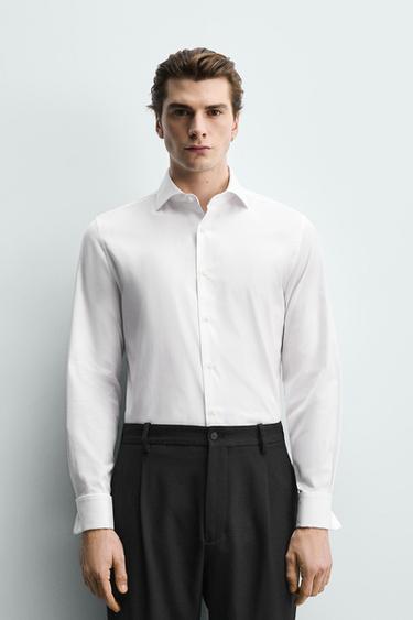 Zara SLIM FIT FRENCH CUFF SHIRT - White