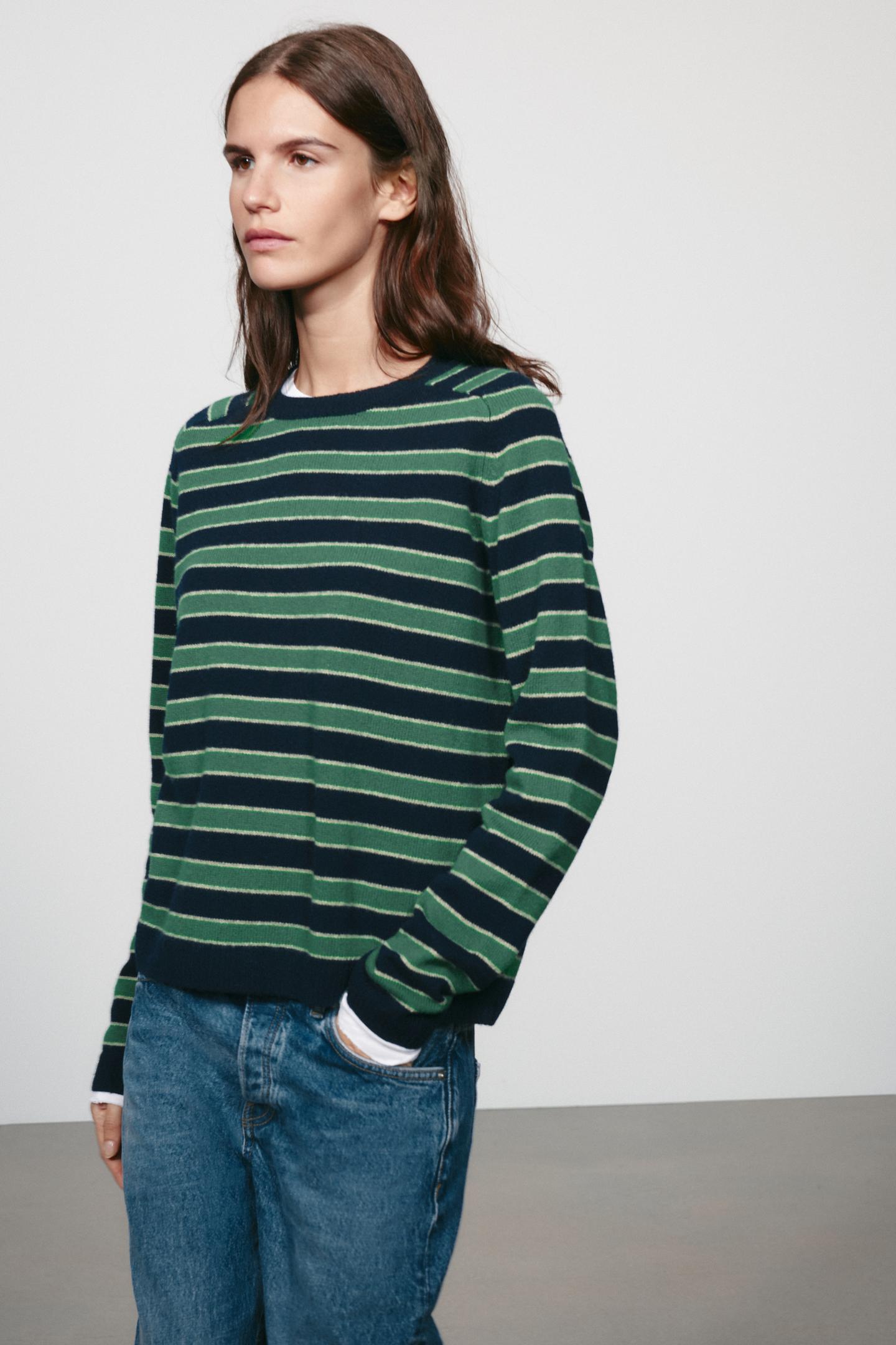 Женский свитер Zara Striped 100% Wool, цвет: Зелёный полосатый — фото 4