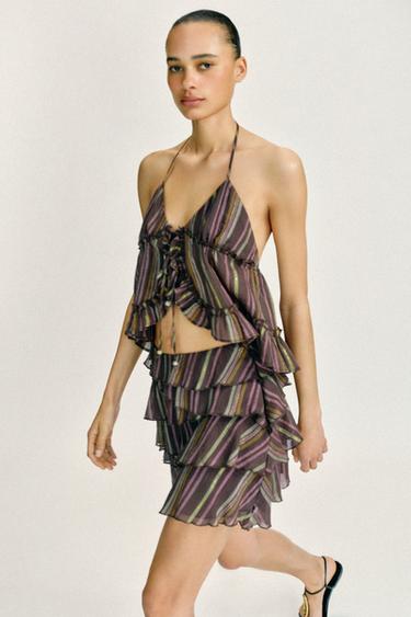 METALLIC THREAD STRIPED SKORT - Brown by Zara - Image 3