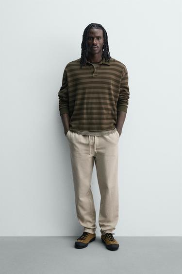 COTTON/LINEN STRAIGHT-LEG TROUSERS - Sand by Zara - Image 0