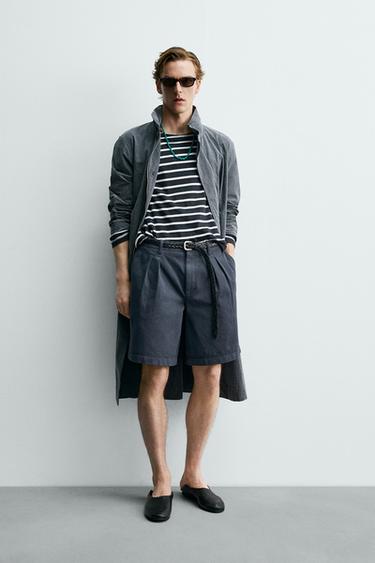 RELAXED FIT PLEATED BERMUDA SHORTS AARON LEVINE X ZARA - dusty blue by Zara