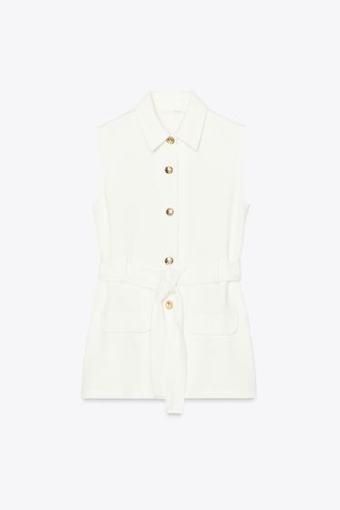 BUTTONED WAISTCOAT WITH BELT - Oyster-white by Zara