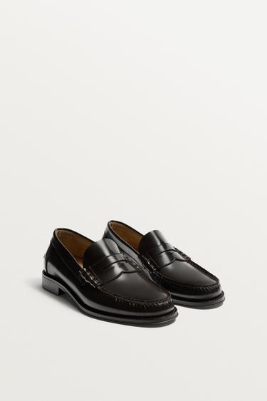 LEATHER PENNY LOAFERS - Chocolate by Zara