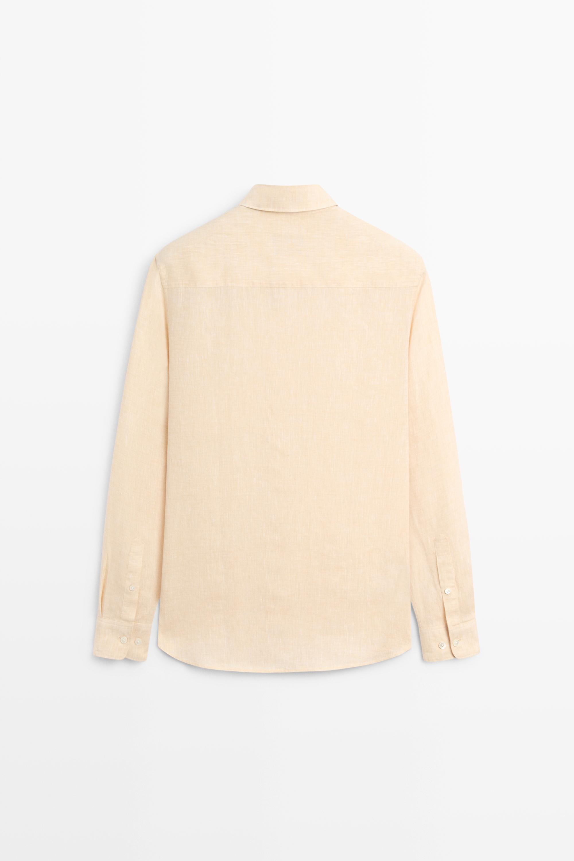 Regular fit 100% linen patch pocket shirt