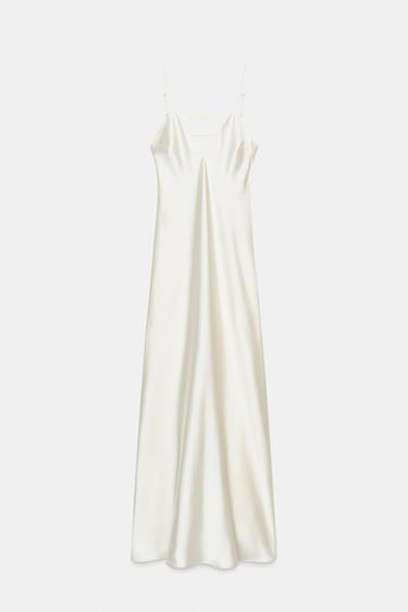 VESTIDO MIDI SATINADO ESPALDA TIRAS - Blanco roto de Zara