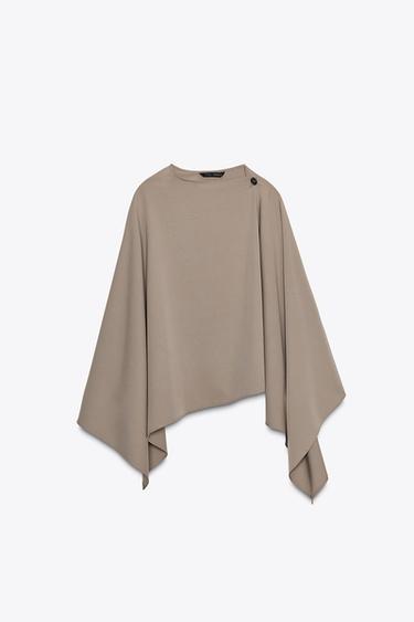 ASYMMETRIC CAPE WITH BUTTON - Grey / Beige by Zara