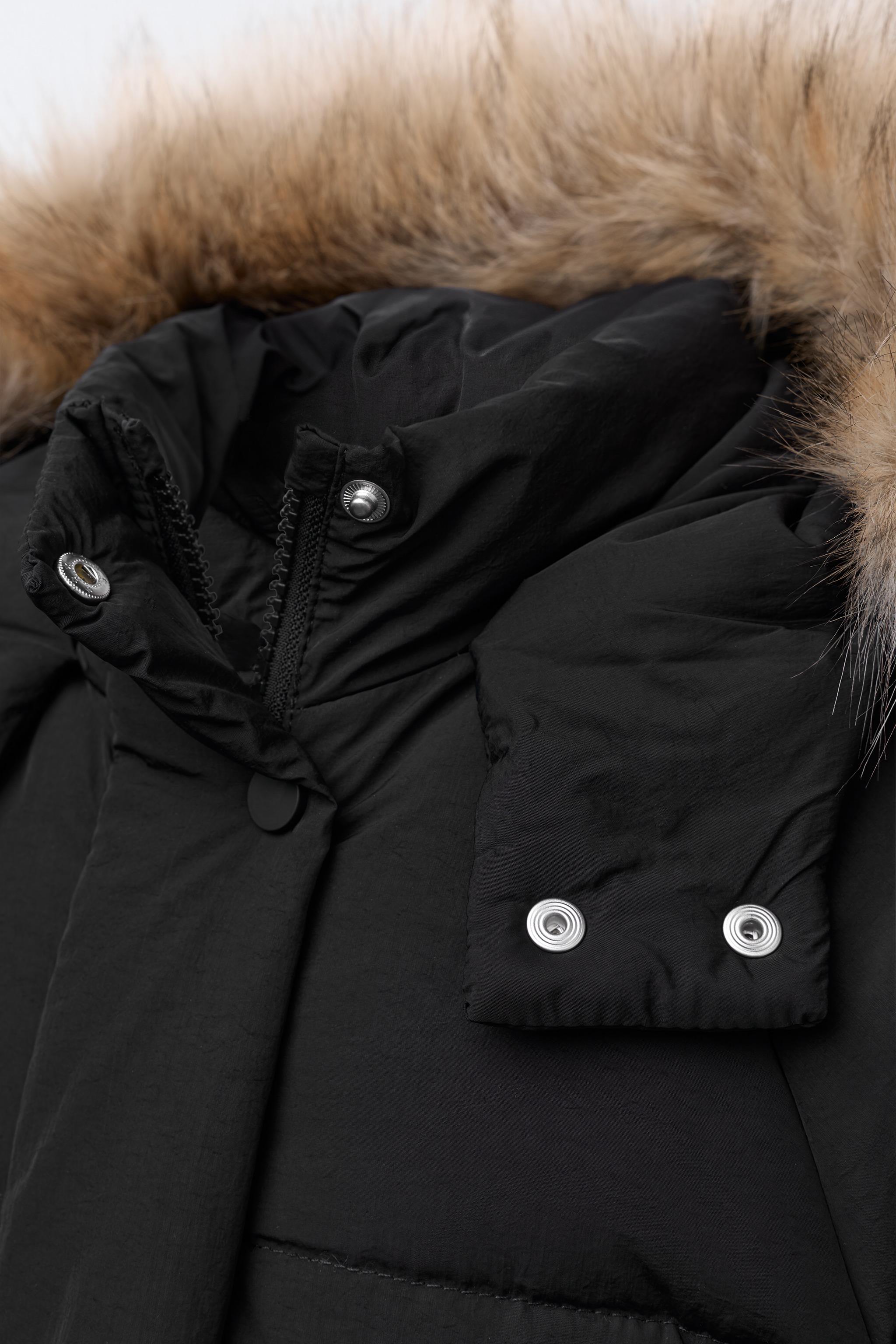 WATER REPELLENT DOWN PUFFER COAT WITH REMOVABLE FAUX FUR HOODIE