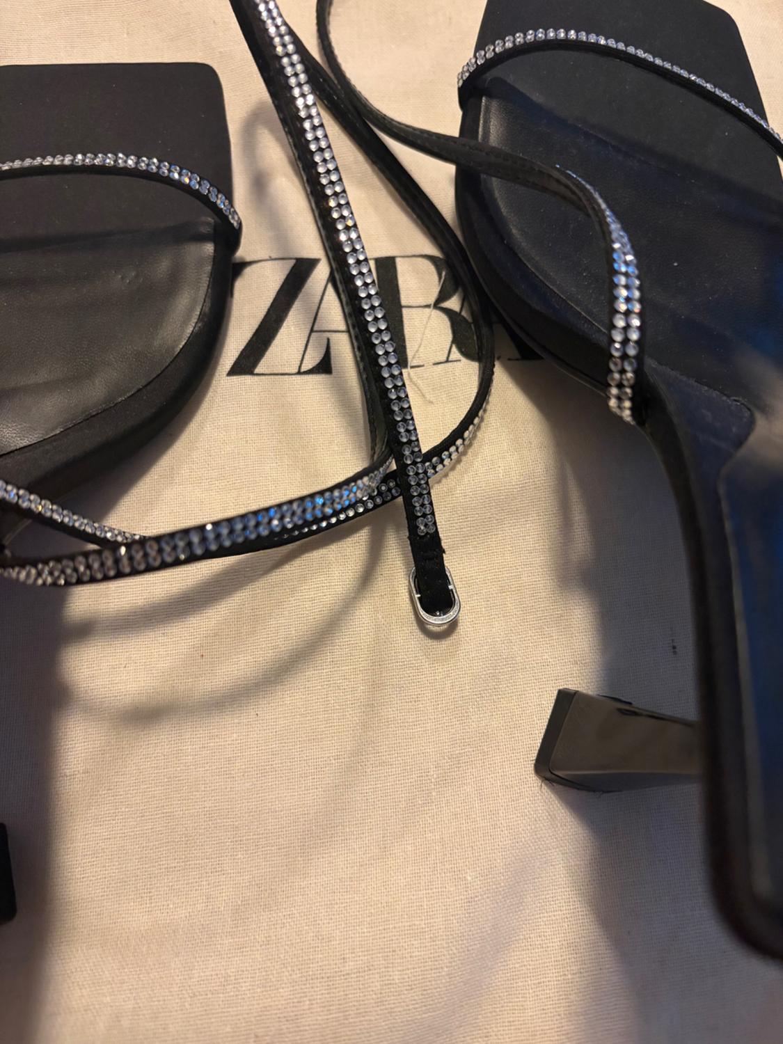 ZARA BLACK STRAPPY SANDALS WITH RHINESTONES SIZE 37 - Image 7