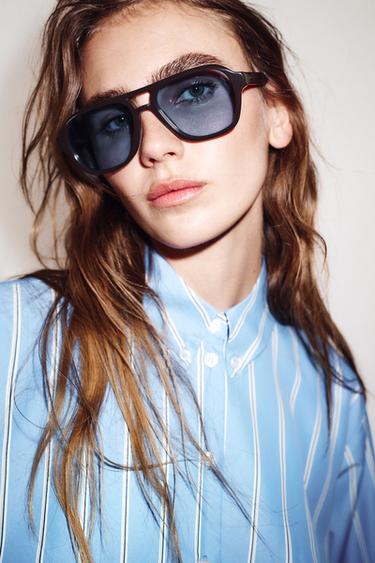 قميص بالون مخطط - أزرق / أبيض by Zara